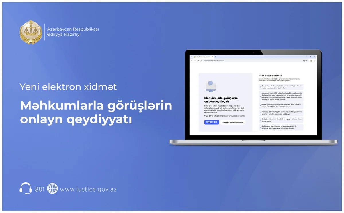 \"Məhkumlarla görüşlərin onlayn qeydiyyatı\" xidməti istifadəyə verilib