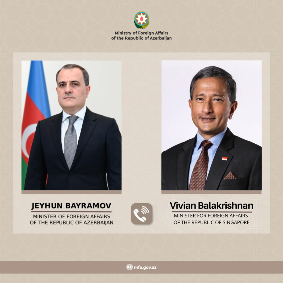 Ceyhun Bayramov Sinqapur XİN başçısı ilə telefonda müzakirə apardı