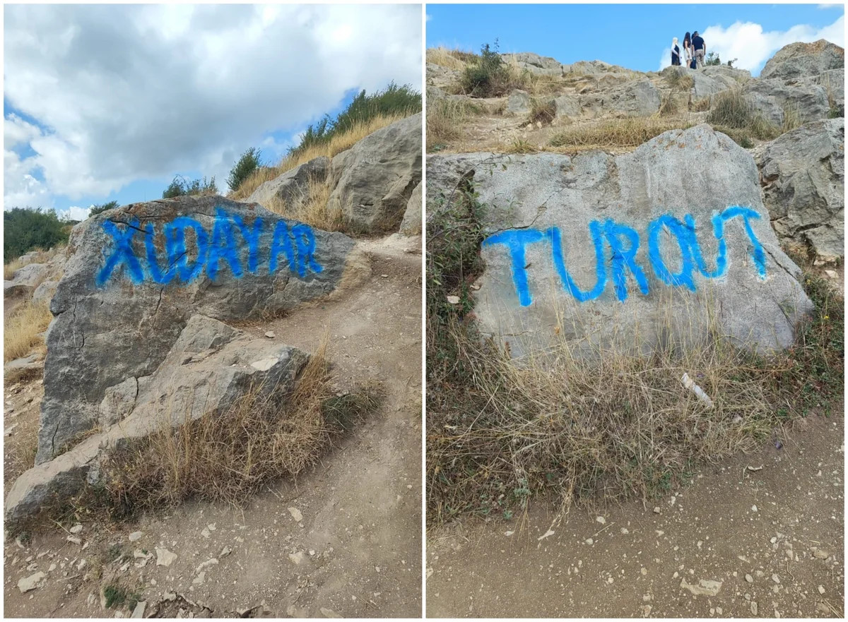 Şuşaya səfər edən turistlər şəhərdəki qaya daşlarının üzərini yazıblar