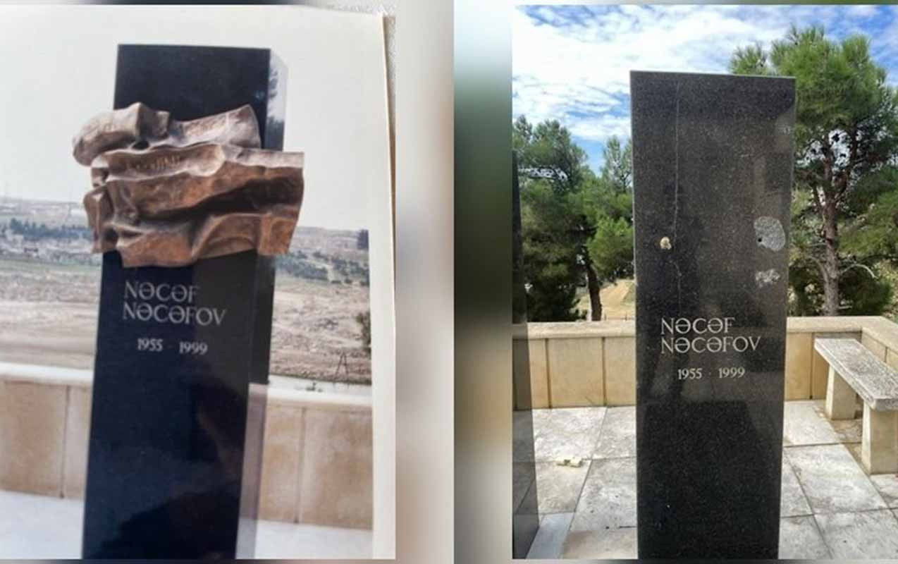 Nəcəf Nəcəfovun məzarı üzərindəki barelyef oğurlandı - Saxlanılan var - Foto