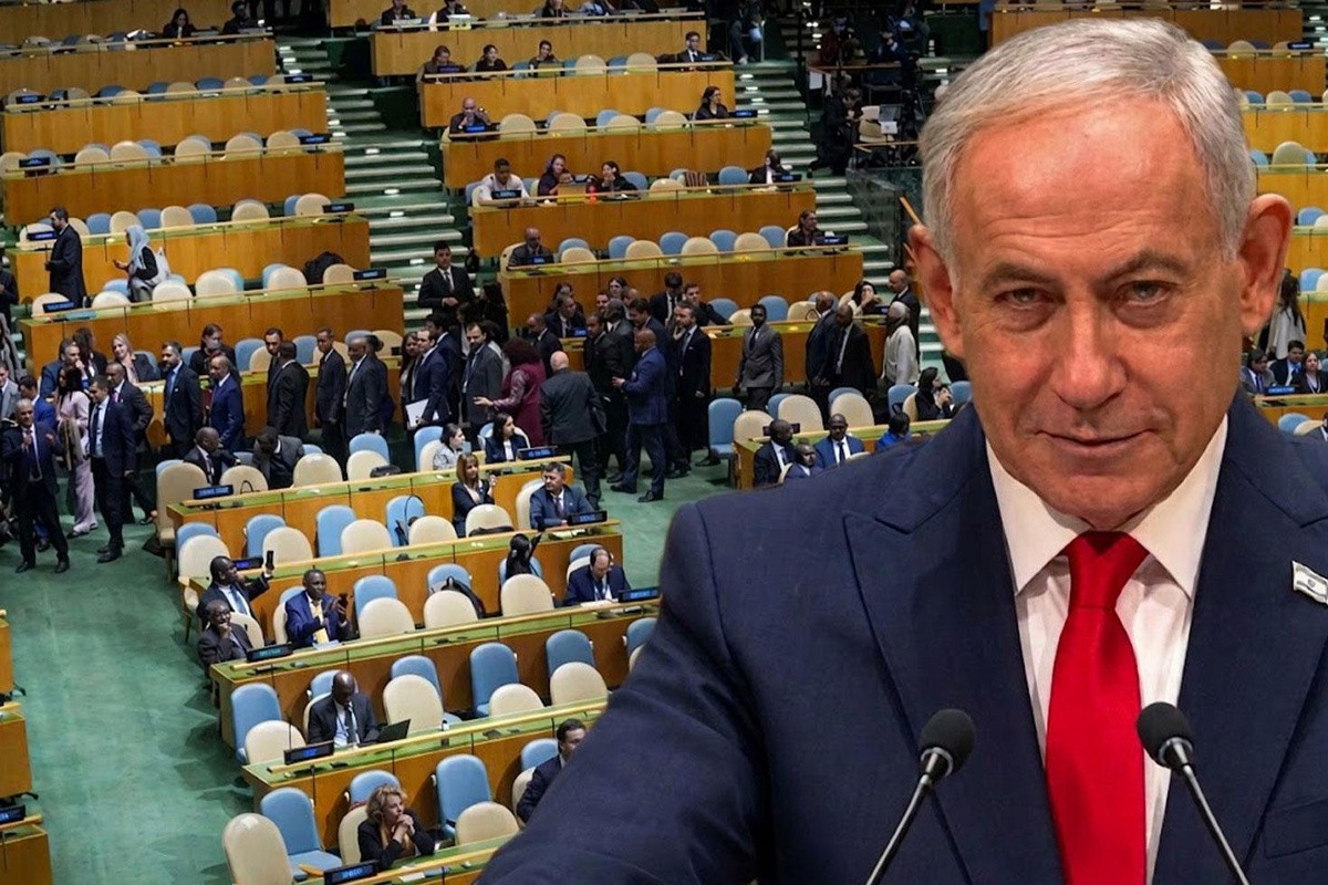 Netanyahu BMT salonunda ona etiraz edənləri \"qorxaq\" adlandırdı, Ərdoğanı \"qaraladı\": \"Cənab Ərdoğan, siz Qüdsün hökmdarı olmayacaqsınız\"