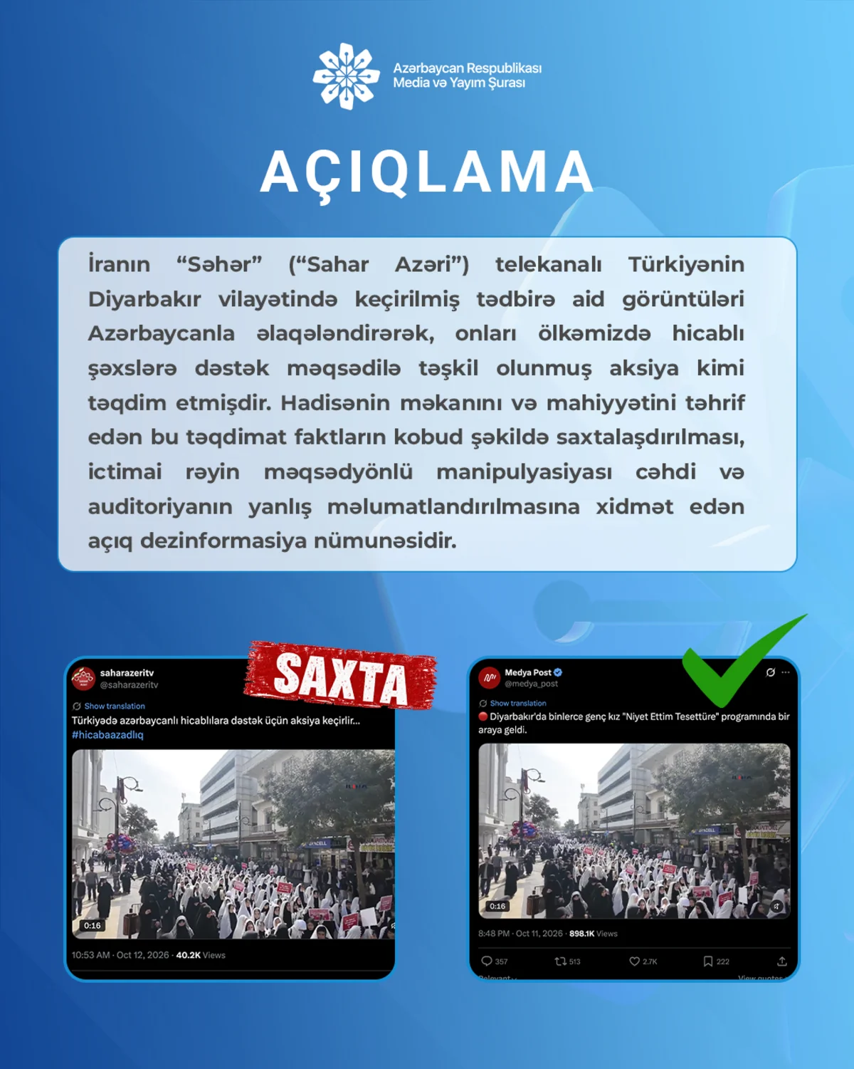 \"İranın \"Səhər\" telekanalı Diyarbakırdəki tədbirə aid görüntüləri...\" - MEDİA DAHA BİR BƏYANAT YAYDI