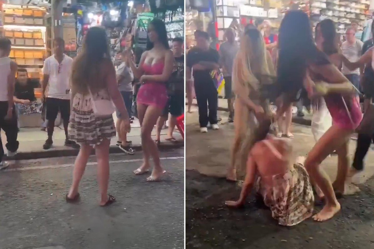 Rus turist qadını küçənin ortasında qadınlar döydü